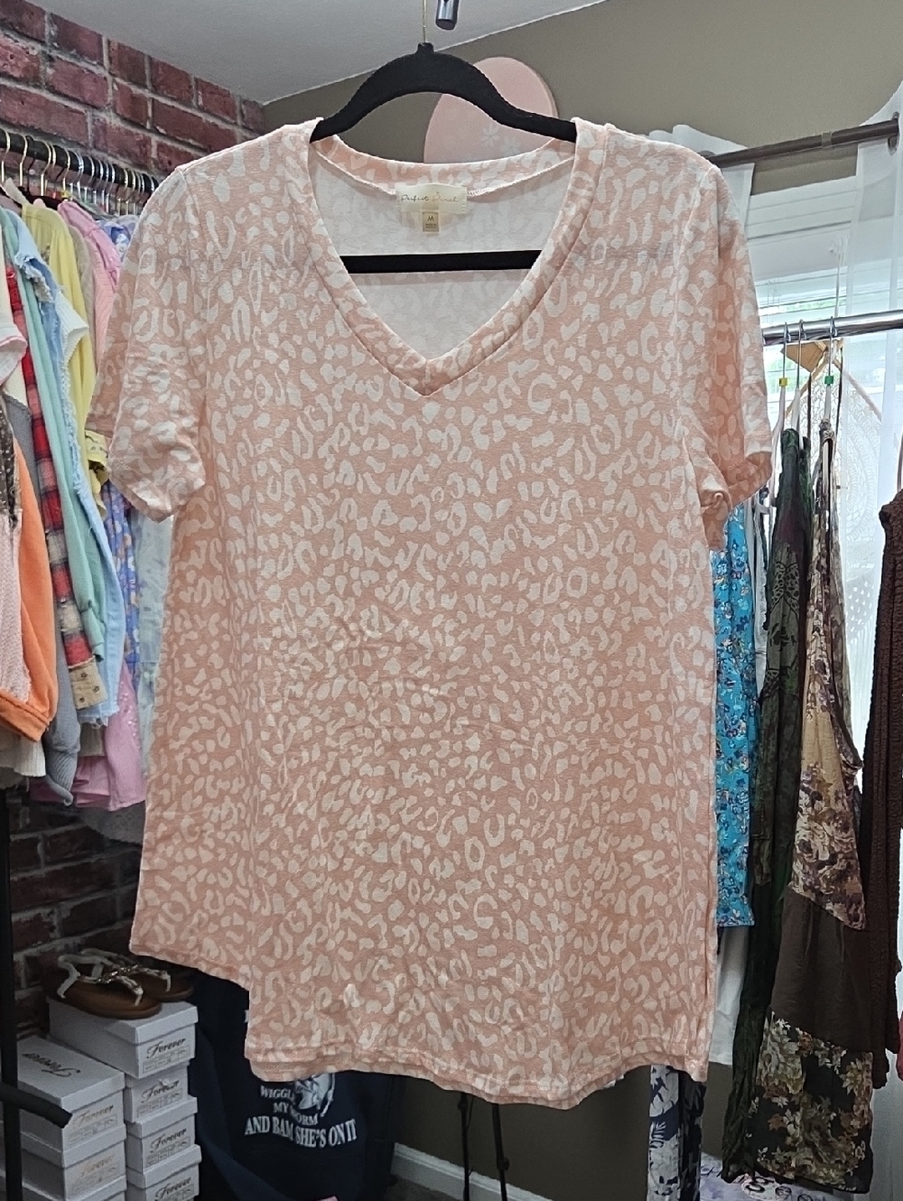Perfect Peach Light Pink Leopard-Print V-Neck Women's Top